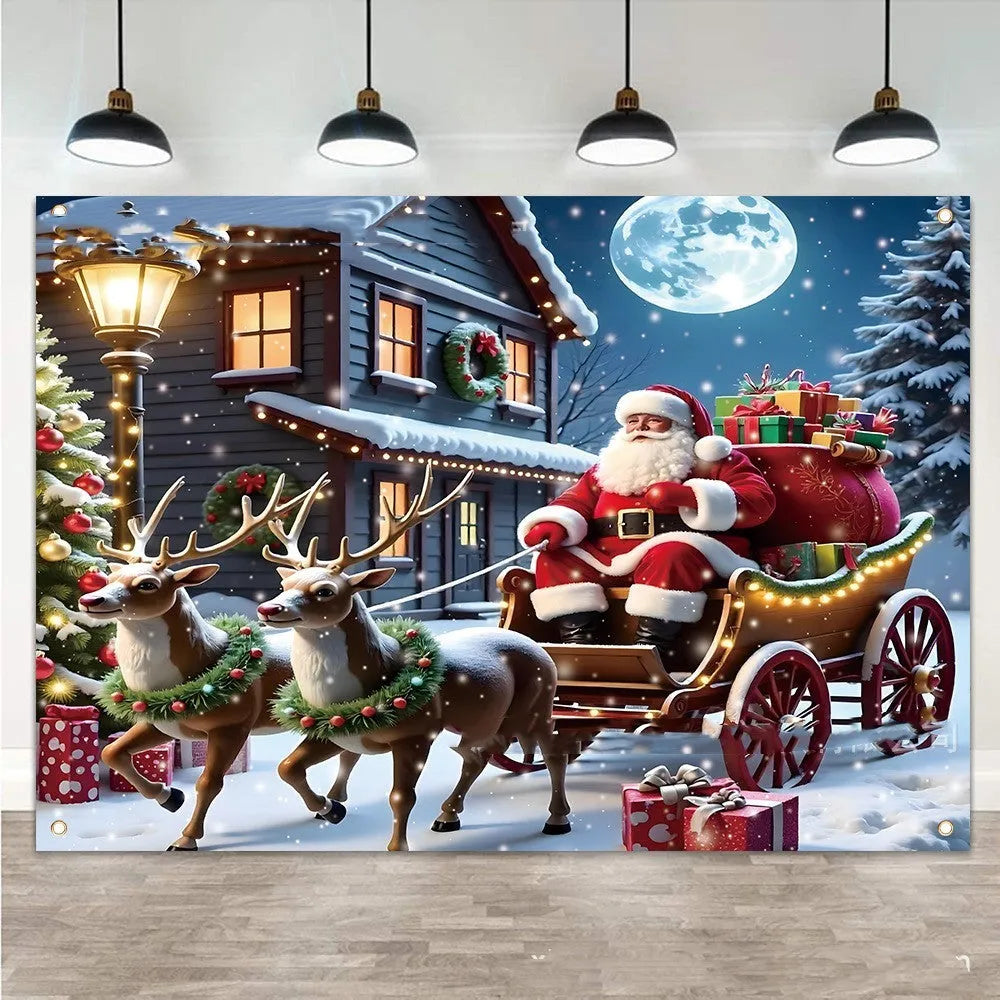 Christmas banner with Santa Claus design measuring 210cm by 150cm for holiday decorations