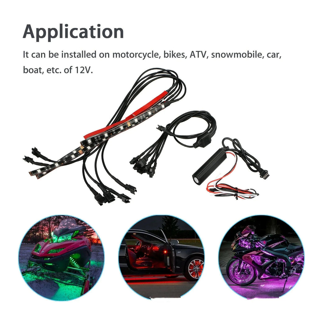 Black silicone RGB LED light bar with wireless remote control for car and motorcycle interior lighting