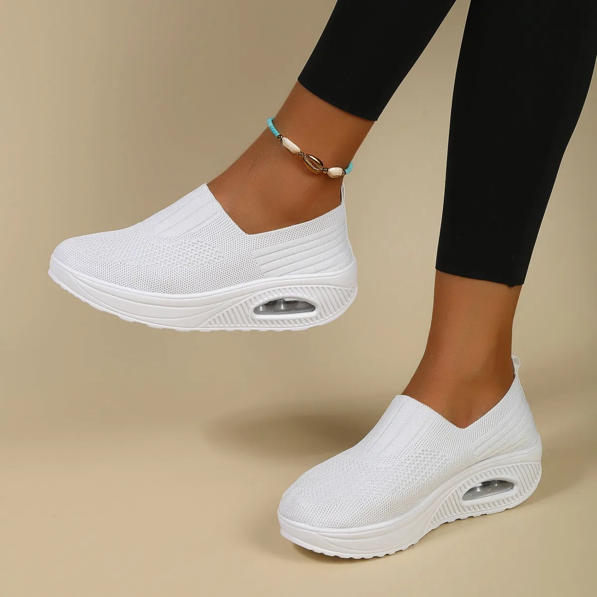 Women's air cushion non-slip flying woven shoes in solid colour, low top with mesh upper and EVA sole