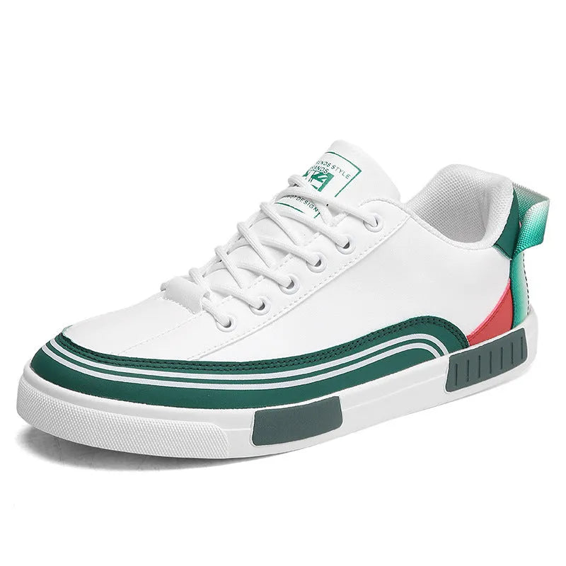 Men's breathable canvas mesh shoes in white beige and green with flat heel and round toe design