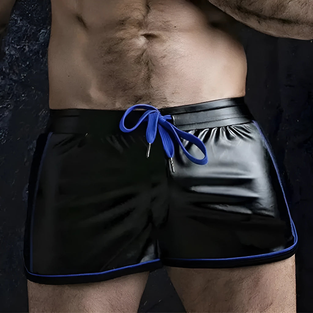 Breathable sports casual biker leather shorts for teenagers, mid waist, cropped, PU with rabbit fur lining, black