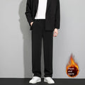 Men's fleece-lined casual trousers in solid colour, mid waist with zipper fly, Ice Silk fabric