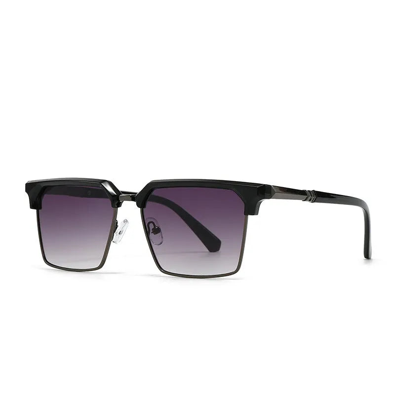 Men's square frame sunglasses with plastic construction in a box style, shown in one of six available colours.