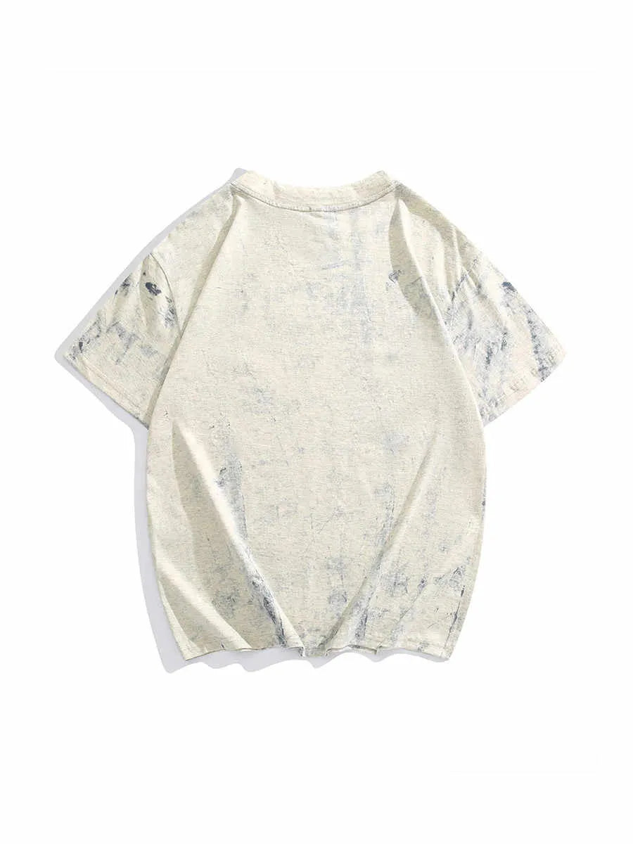 Grey tie dye pattern loose fit t-shirt with half sleeves and round neck collar