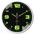 Modern 8 inch luminous wall clock with 20cm diameter white dial on a plastic casing.