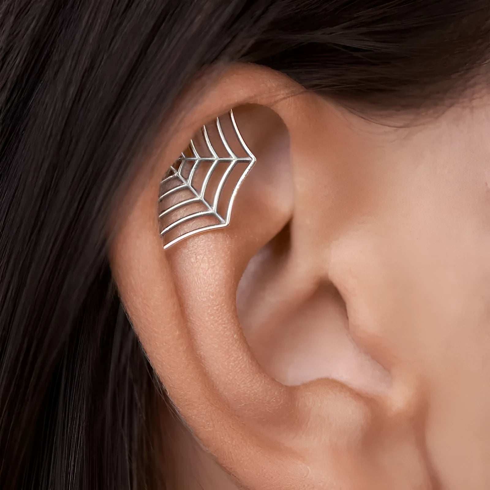 Gold and silver spider web geometric stud earrings with mesh design for Halloween