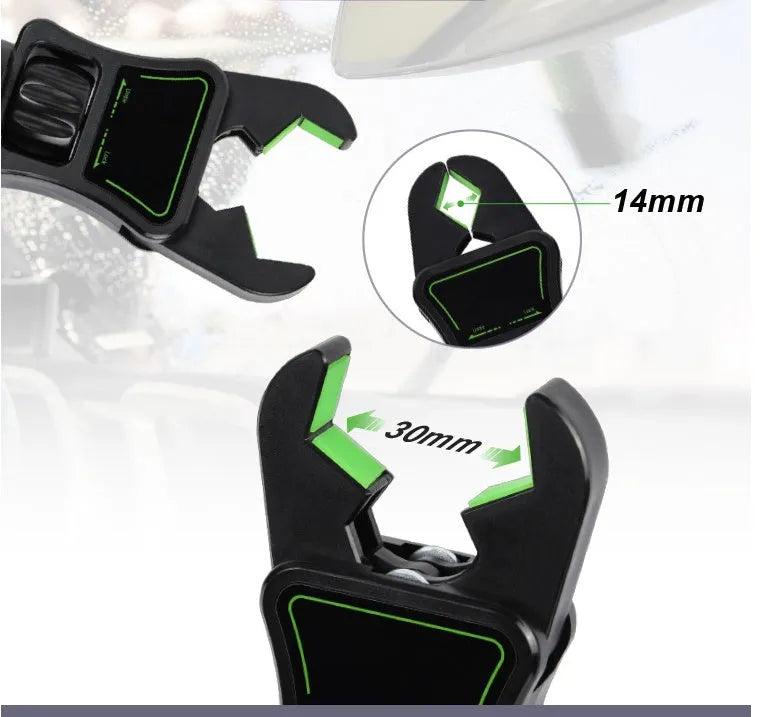 Car mobile phone holder clipped onto rear view mirror with ABS bracket in black and green colour