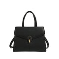 Genuine leather box handbag with litchi pattern and lock detail in brown