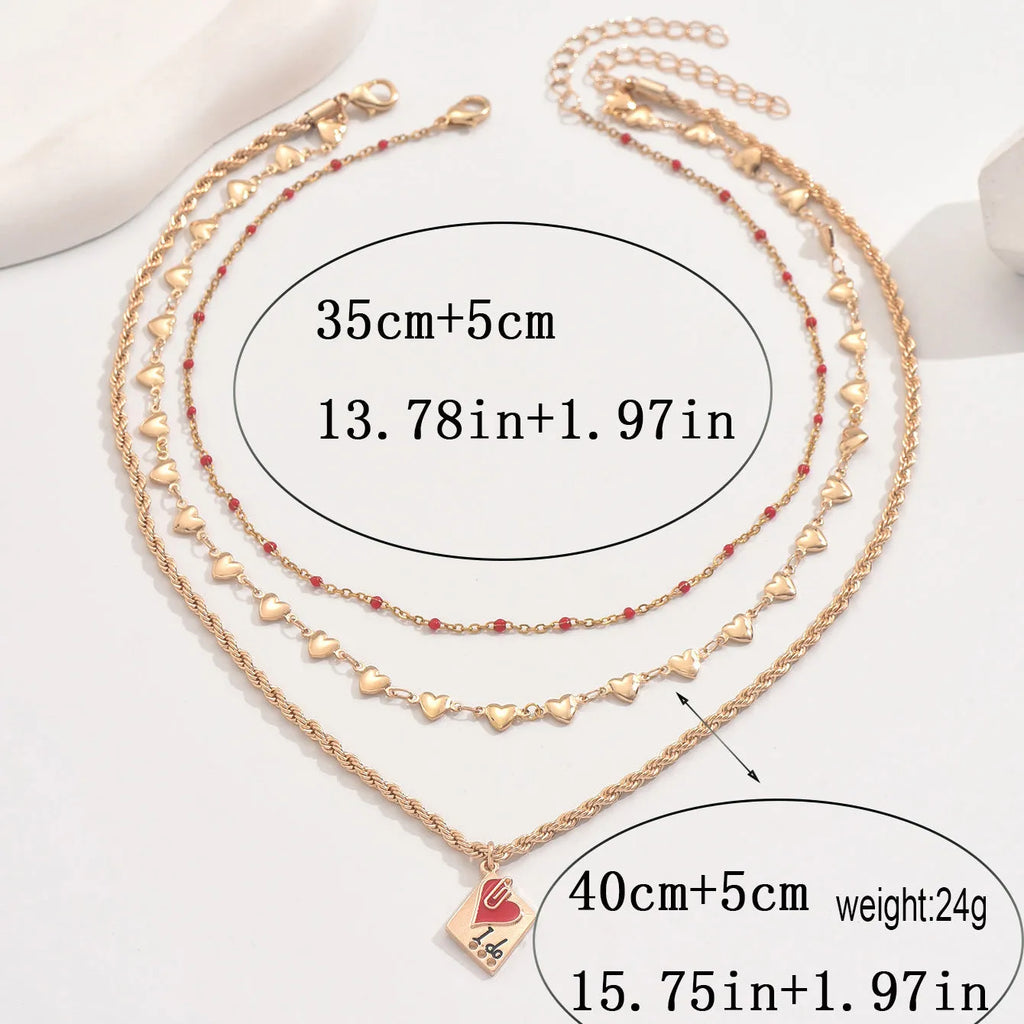 Women's three-layer geometric love necklace with heart pendant on adjustable clavicle chain