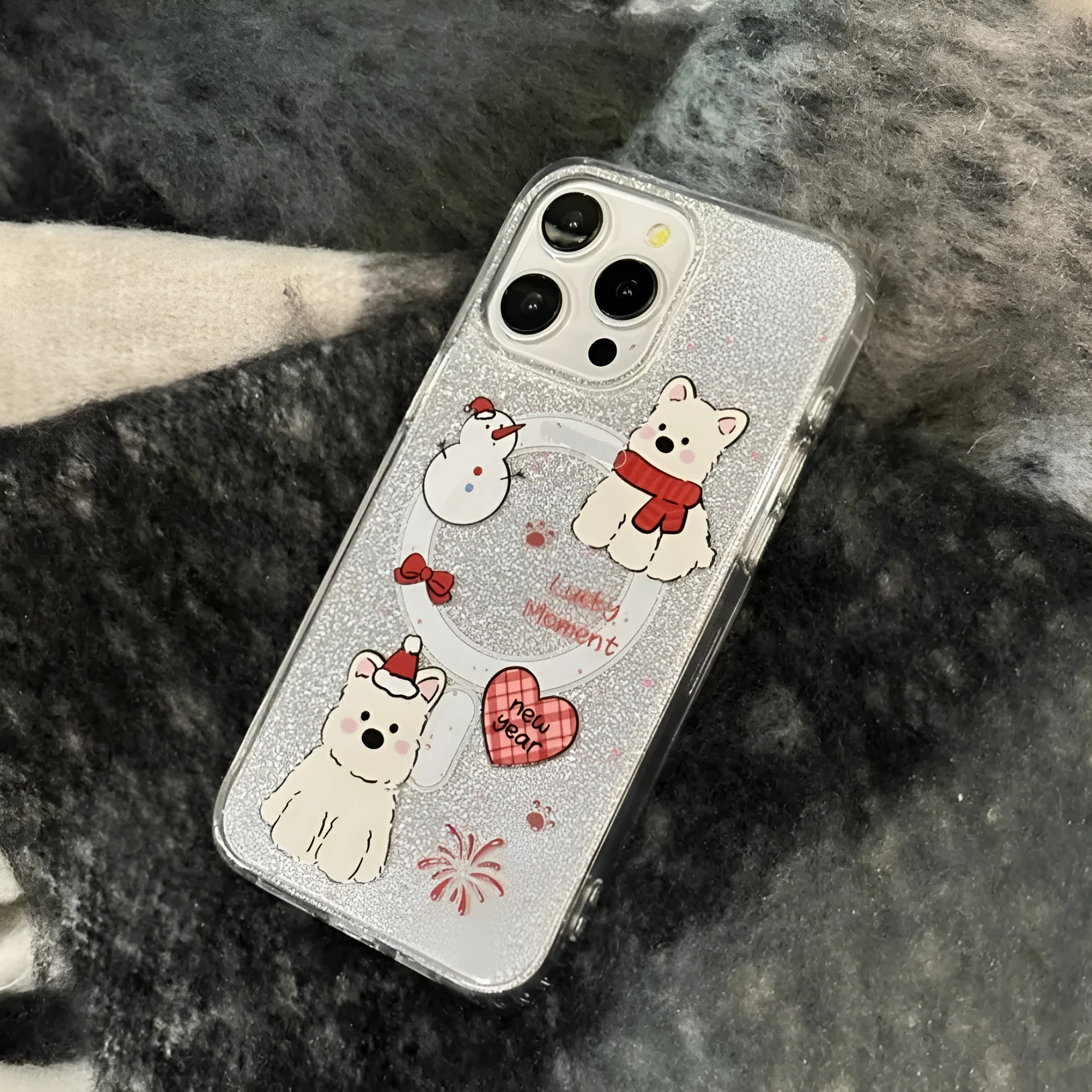 Red scarf dog cartoon silicone magnetic phone case for iPhone 15 Pro Max