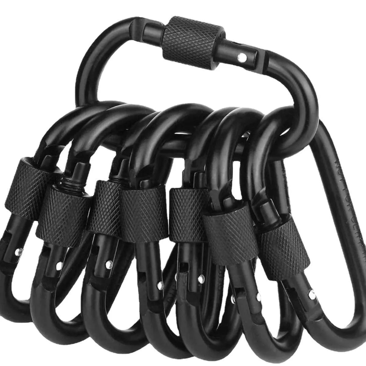 No. 8 D type aluminium carabiner in black 8cm long with gate open