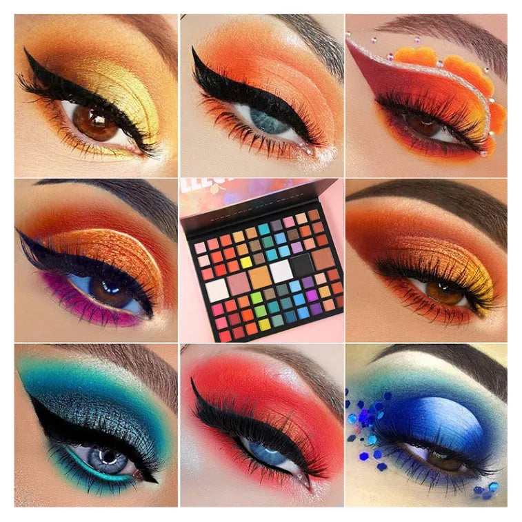 66 colour matte and shimmer eyeshadow palette in pink case with multicolour shades