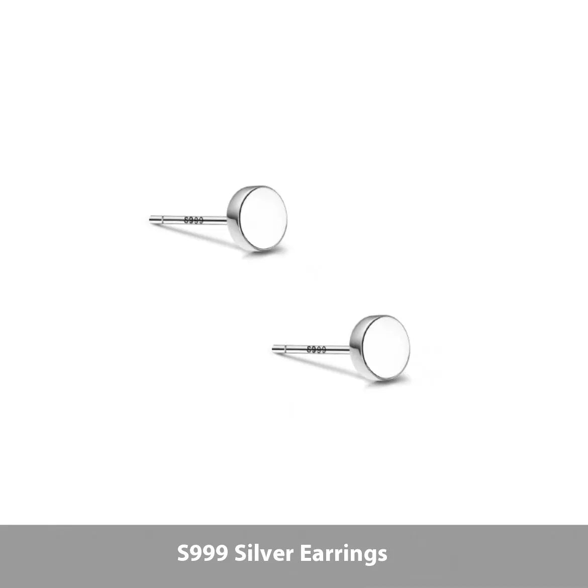 Sterling silver S999 flat ear bone stud earrings with round geometric design in silver and black colours