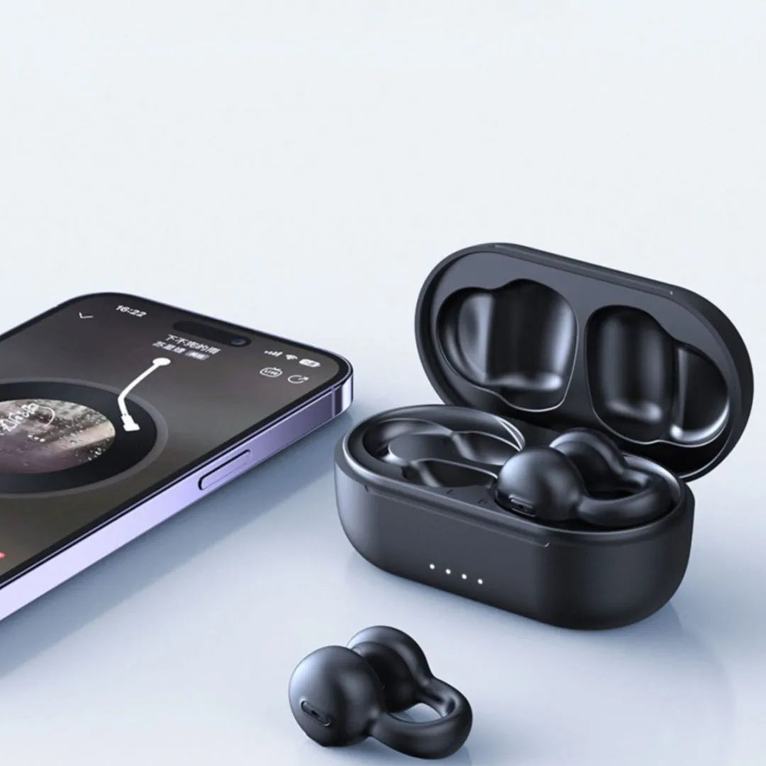 Wireless bone conduction sports Bluetooth headset in I20 Black with clip-on ear design