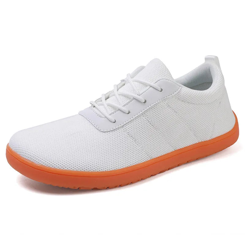 Men's black Flyknit casual walking shoes with round wide toe and rubber sole.