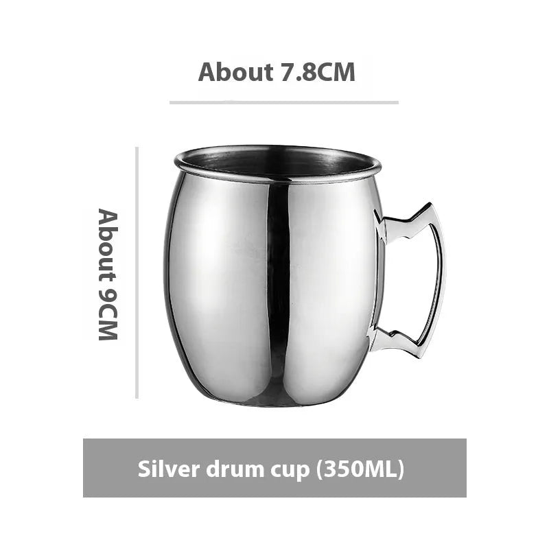 Stainless steel Moscow Mule cup with copper interior in silver, gold, rose gold or black colours