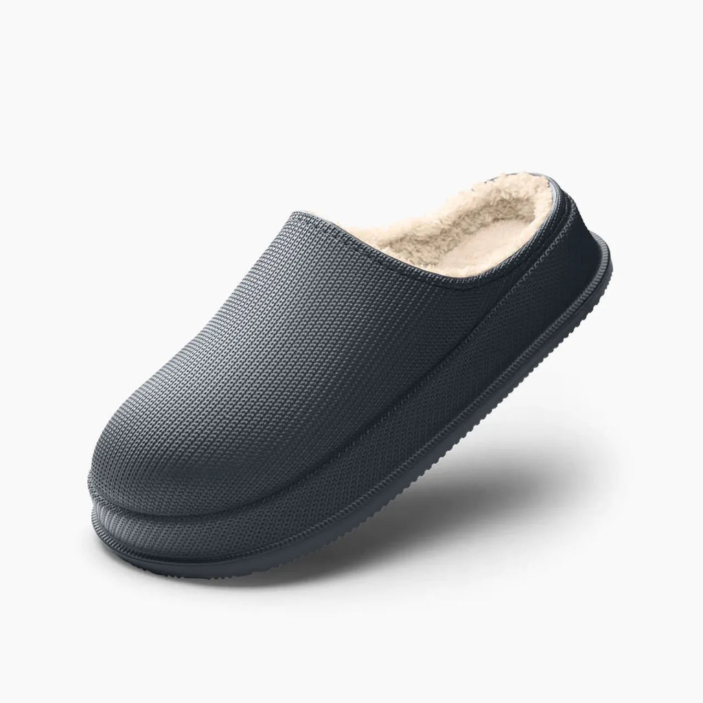 Warm cotton slippers with waterproof EVA sole in caramel colour, flat heel, available in large sizes for men and women