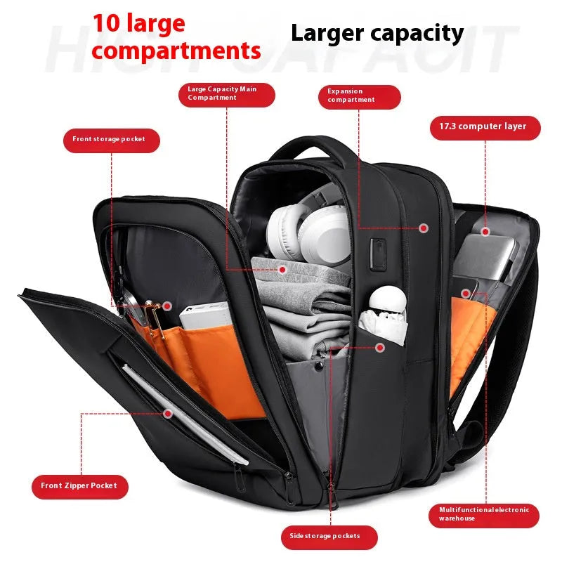 Black Urban Simplicity Oxford cloth waterproof business computer bag with sewing detail, 20-35L capacity