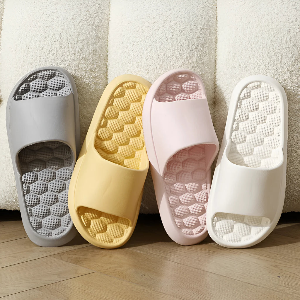 Summer slippers with grape particle massage sole in pink colour, EVA material, unisex design for indoor use