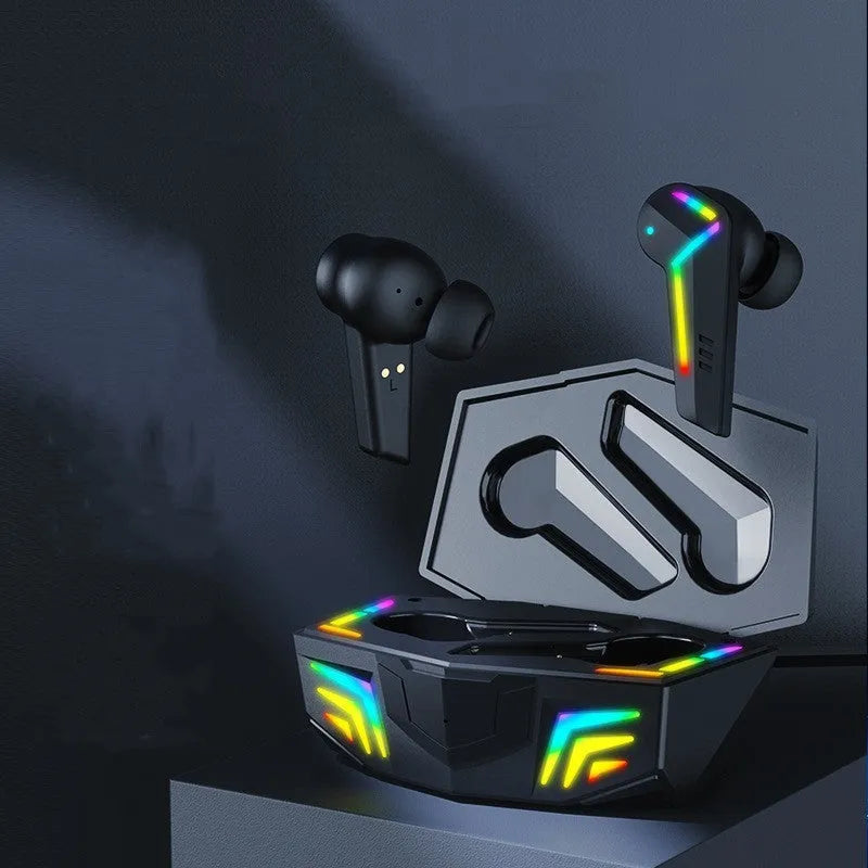 Black True Wireless Stereo sports Bluetooth headset with low-latency gaming mode.