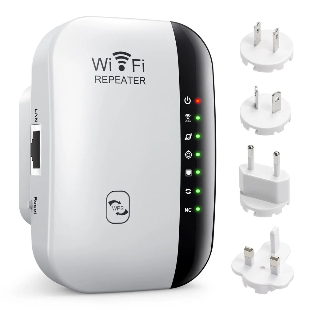 WiFi network extender in white with antenna, ABS build, 10 km range, EU plug variant