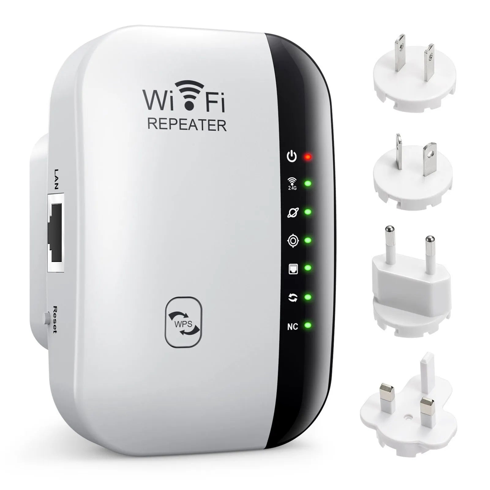 WiFi network extender in white with antenna, ABS build, 10 km range, EU plug variant