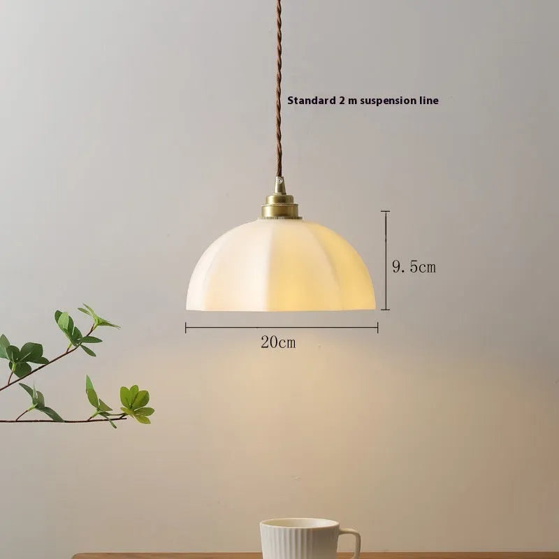 Chinese-style brass indoor droplight with copper glass shade for bedside or study lighting