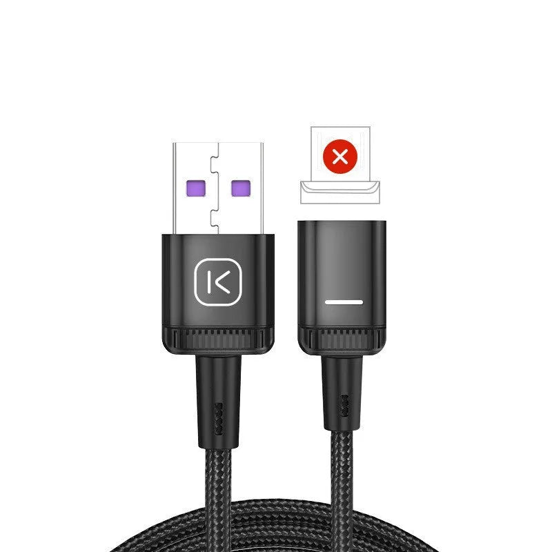 3-in-1 magnetic absorption data line with woven cable, aluminium alloy ends, Lightning Micro USB TYPE-C ports, black