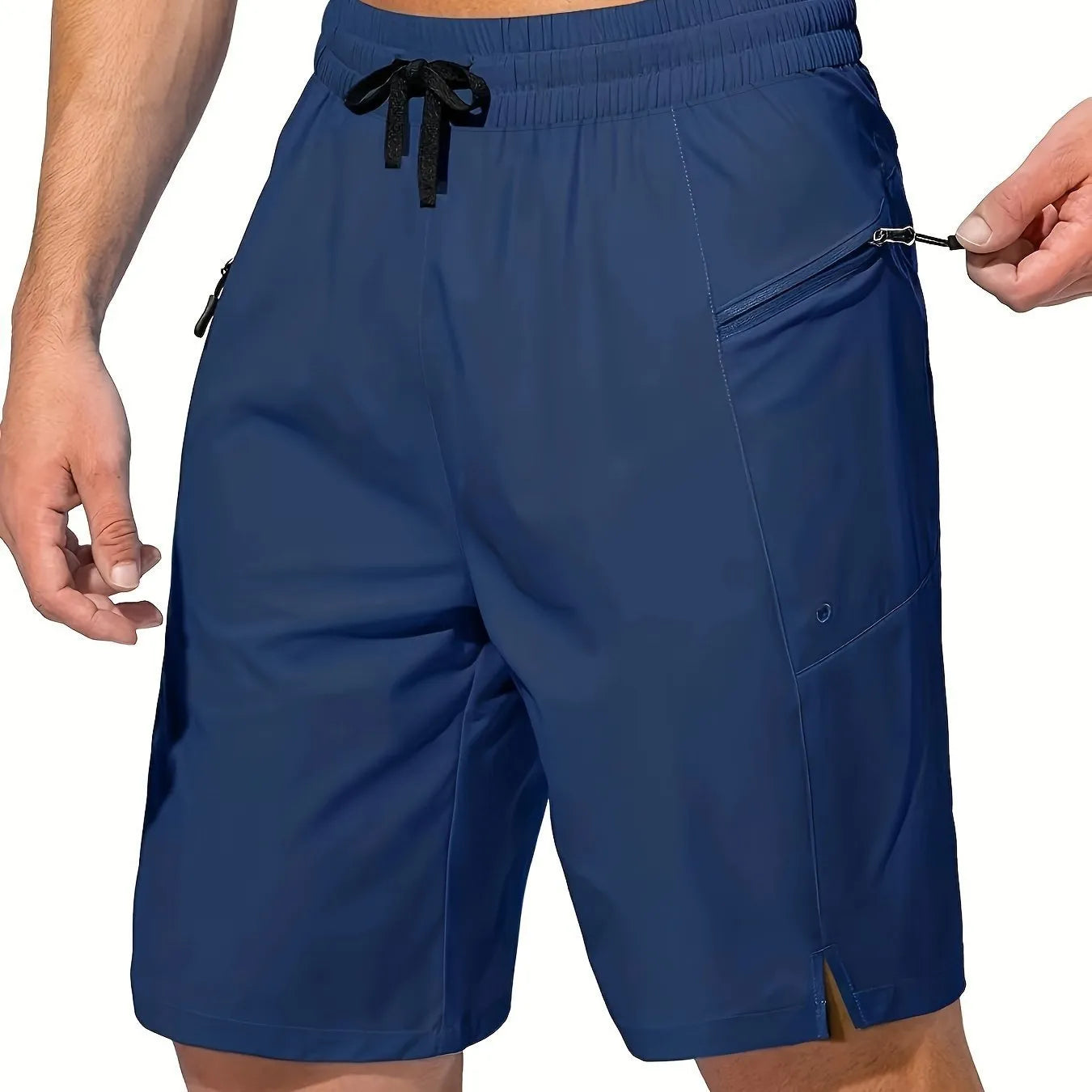 Men's solid colour quick-drying beach shorts with straight-leg design