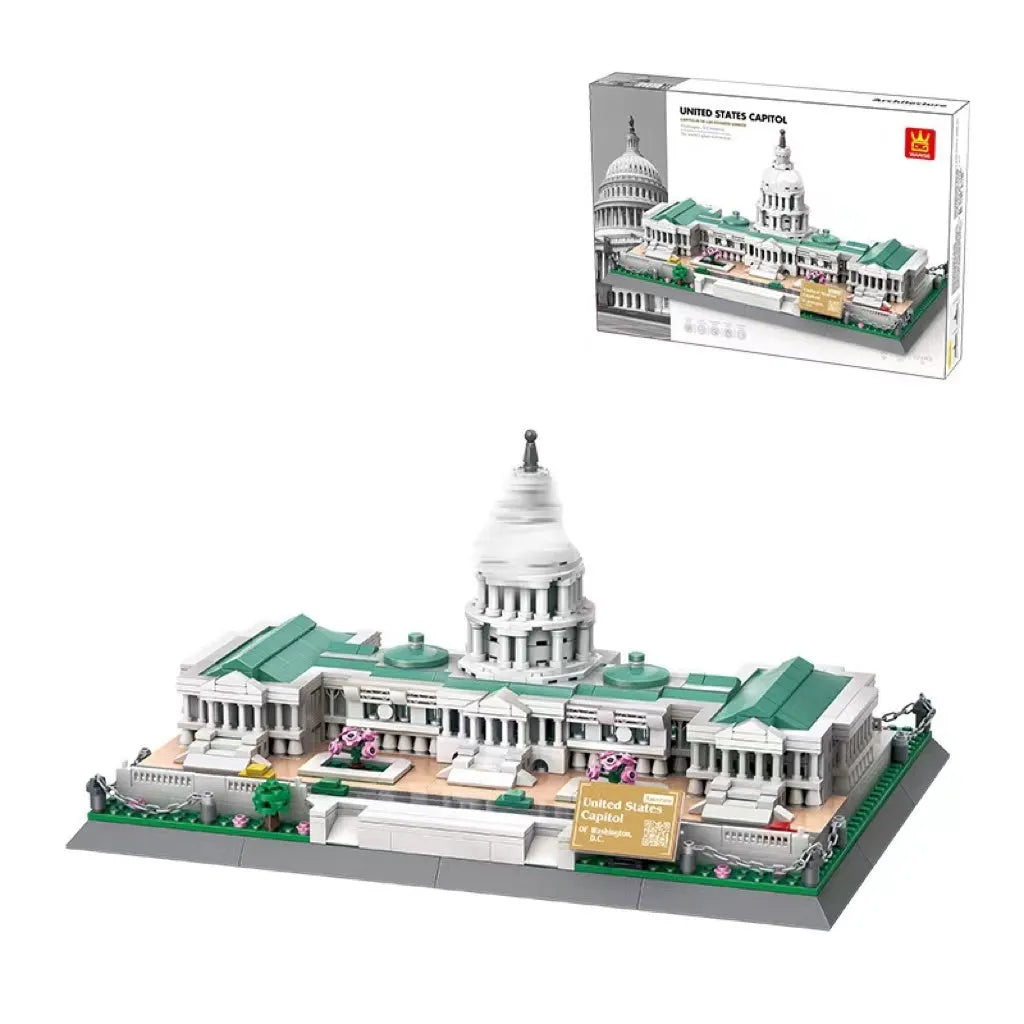 Wange building block street view set with landmark pieces including Eiffel Tower and Big Ben