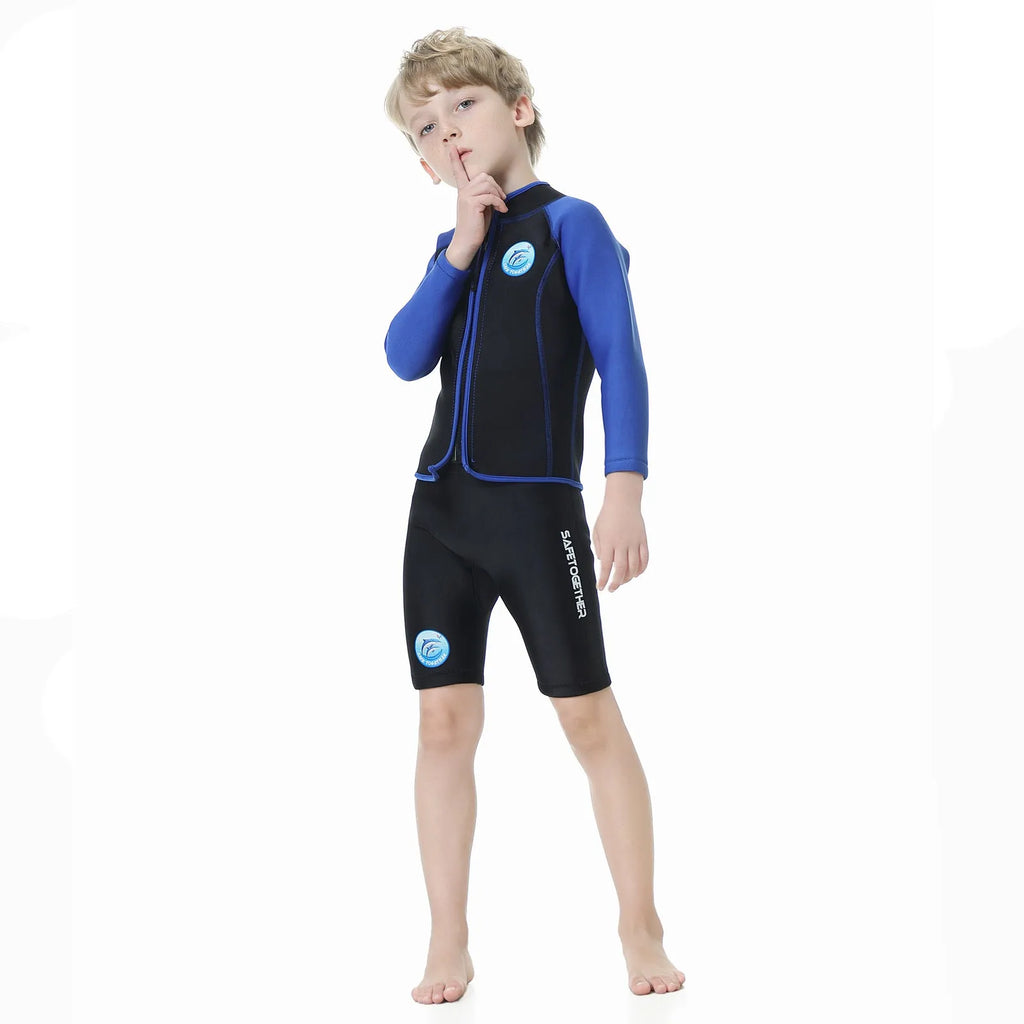 Children's long sleeve two-piece diving swimsuit in blue pink colour for girls outdoor swimming and wading