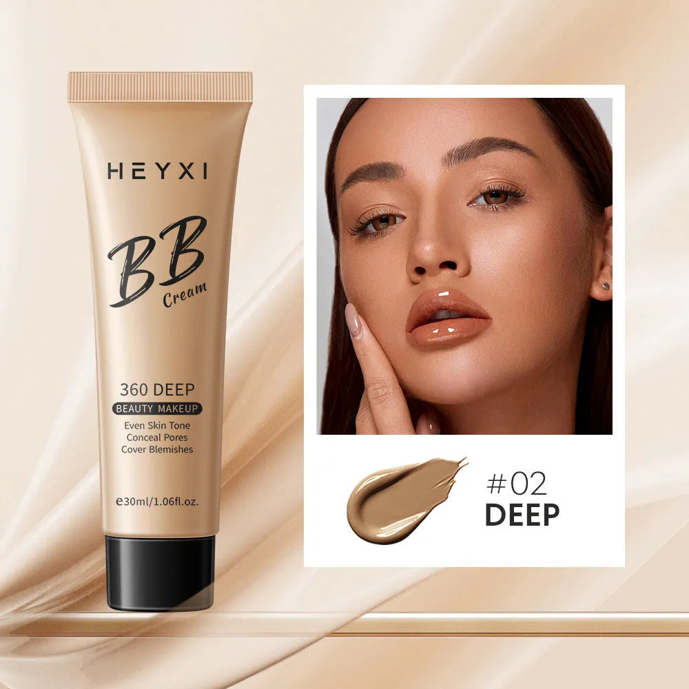 Waterproof sweatproof BB cream bottle in 30ml size with four shade options 01 02 03 04