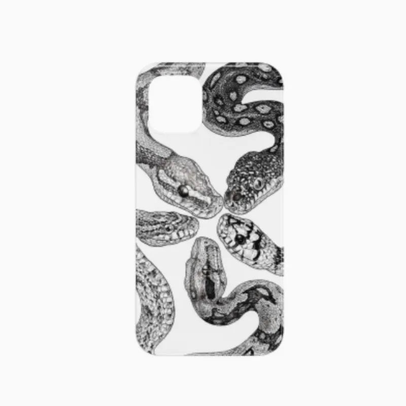 Black and white retro python illustration phone case for iPhone with frosted hard shell finish