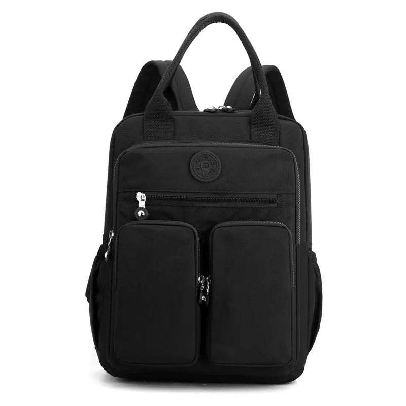 Women's waterproof nylon travel backpack with multiple internal compartments in various colours