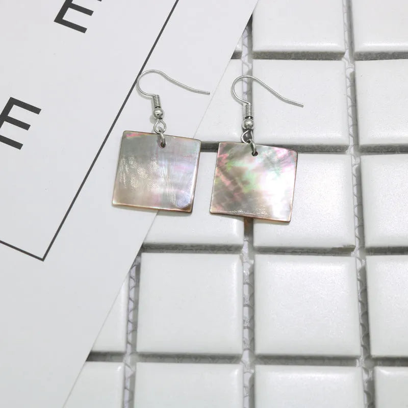 Women's shell earrings with geometric square panther or rectangular designs in natural style