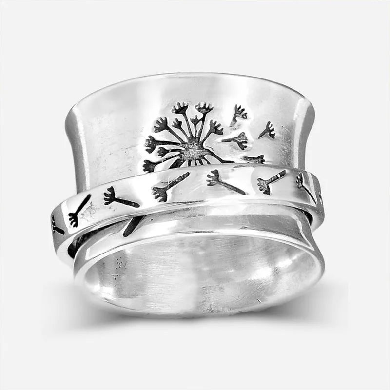 Silver electroplated rotatable flower ring showing adjustable design and flower shape