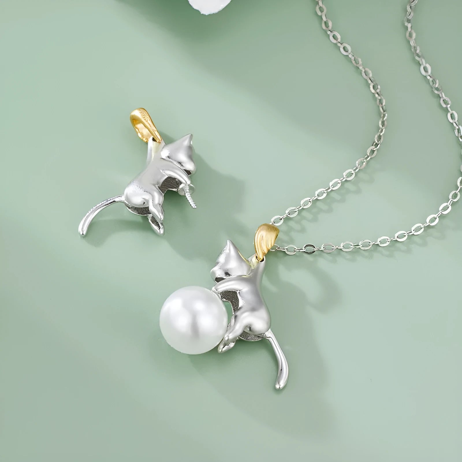 925 sterling silver clavicle chain with cat pendant in D3247 colour options