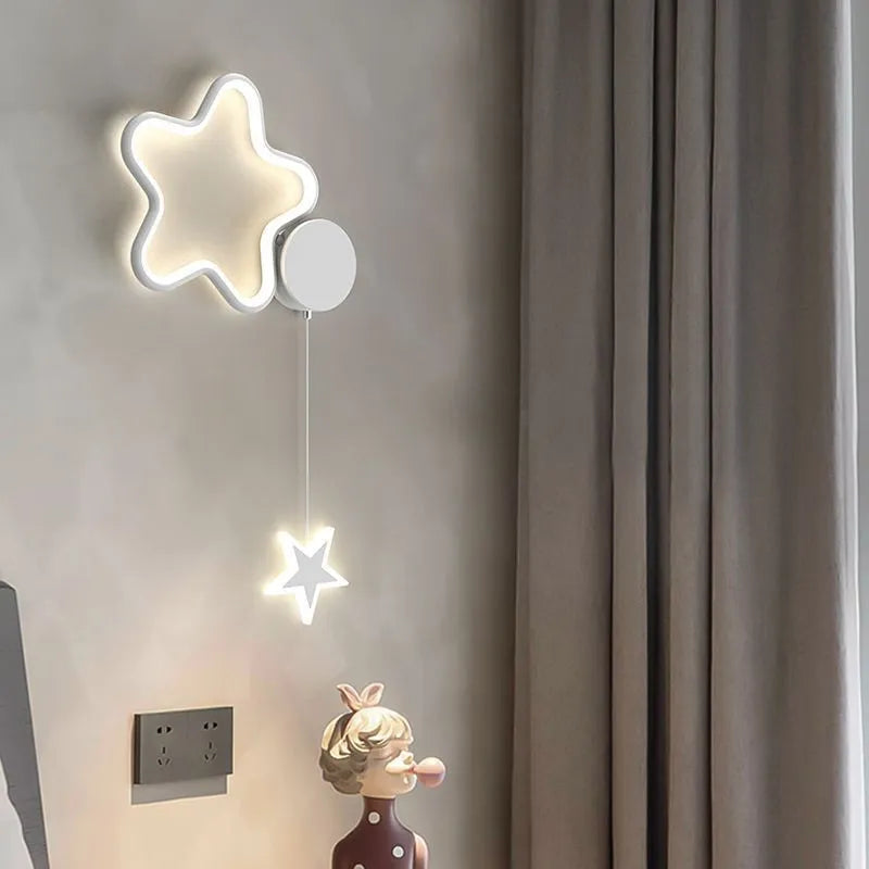 Children's cartoon cloud star wall lamp with LED light in black or white finish
