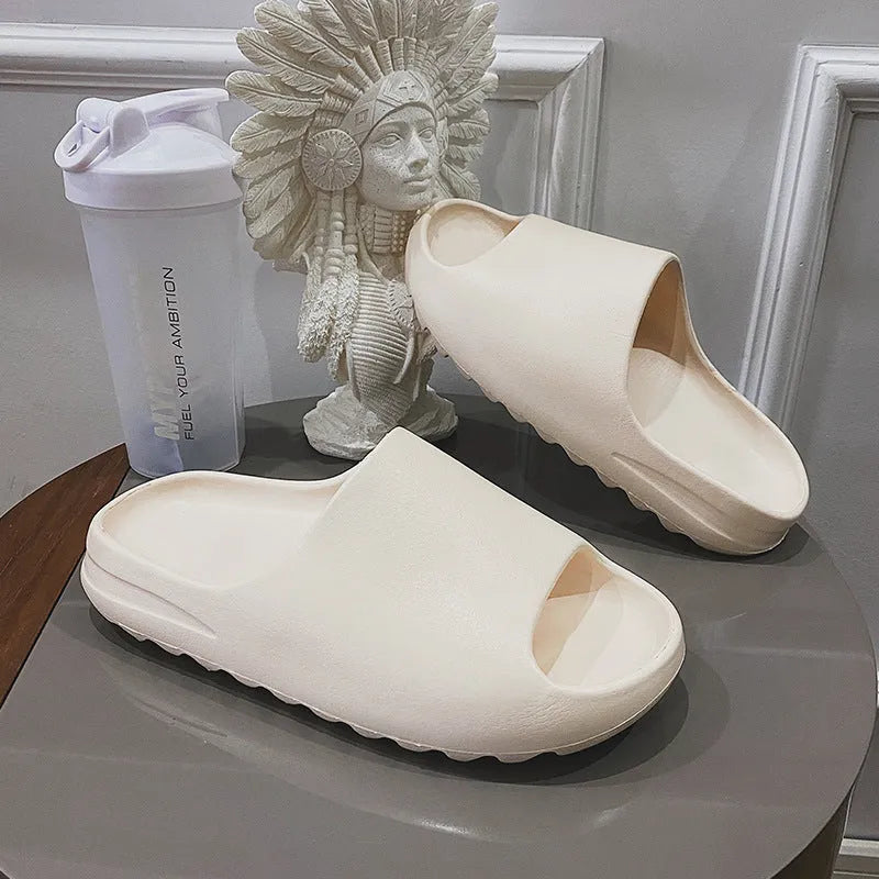 Women's beach slippers with thick EVA soles in beige, black, brown, and green colour options