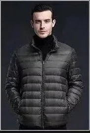 Men's lightweight down jacket in green plain cotton fabric with hood, short casual fit
