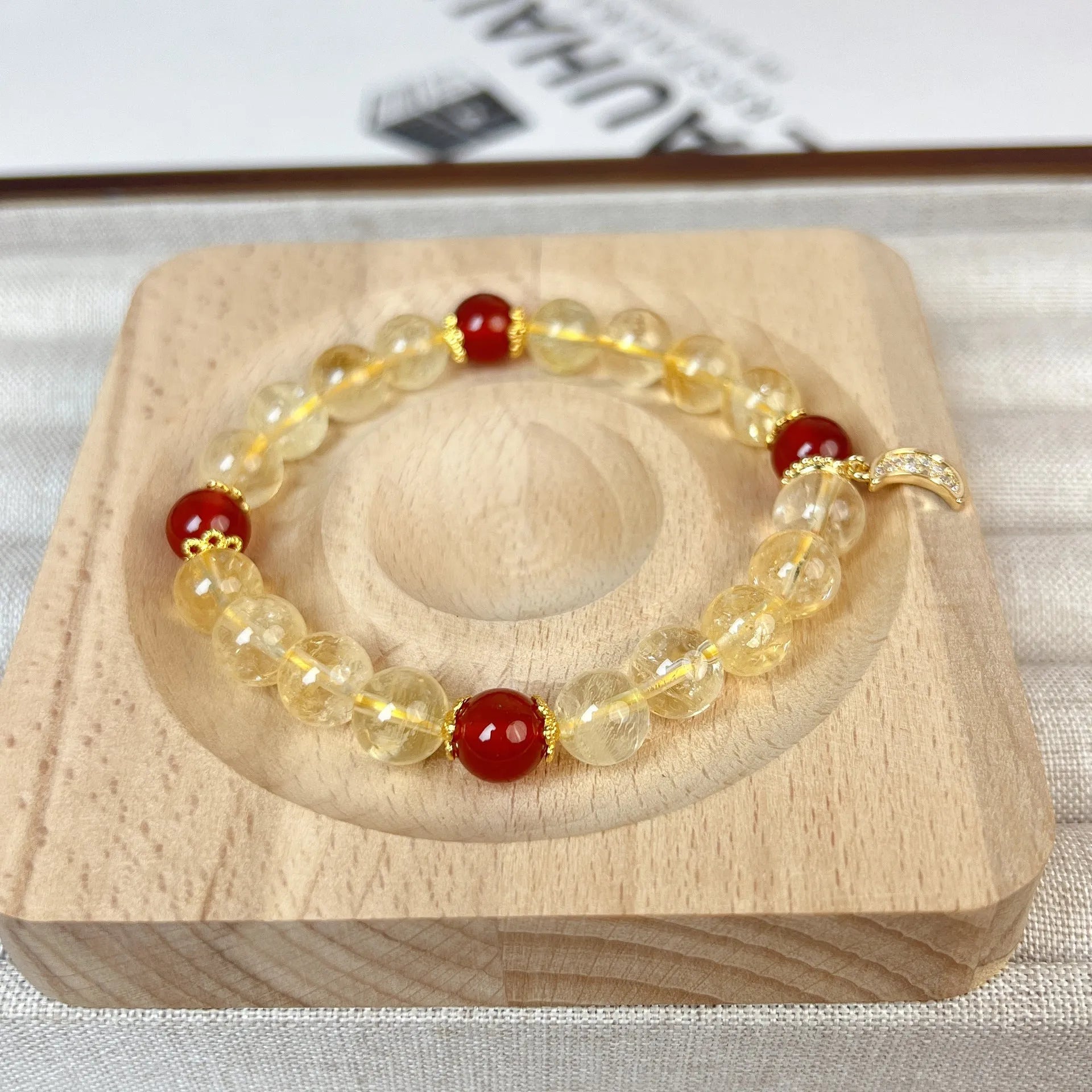 Handmade citrine crystal moon boom bracelet for women, niche style, natural stone accessory