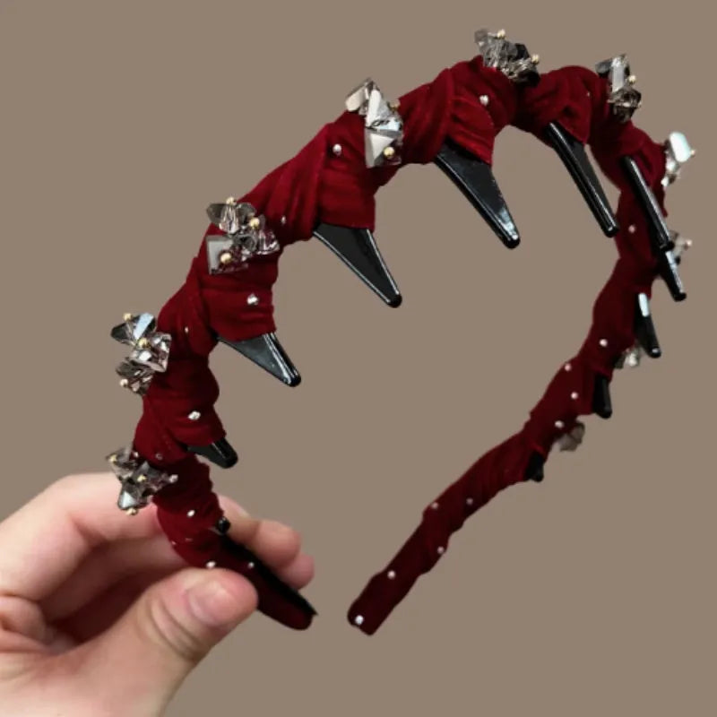 Velvet-lined hairband with crystal wave pressing design in multiple colour options