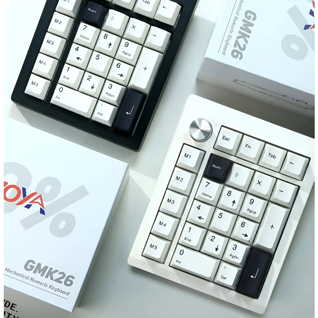 Black and white wireless mechanical numeric keyboard with three connectivity modes