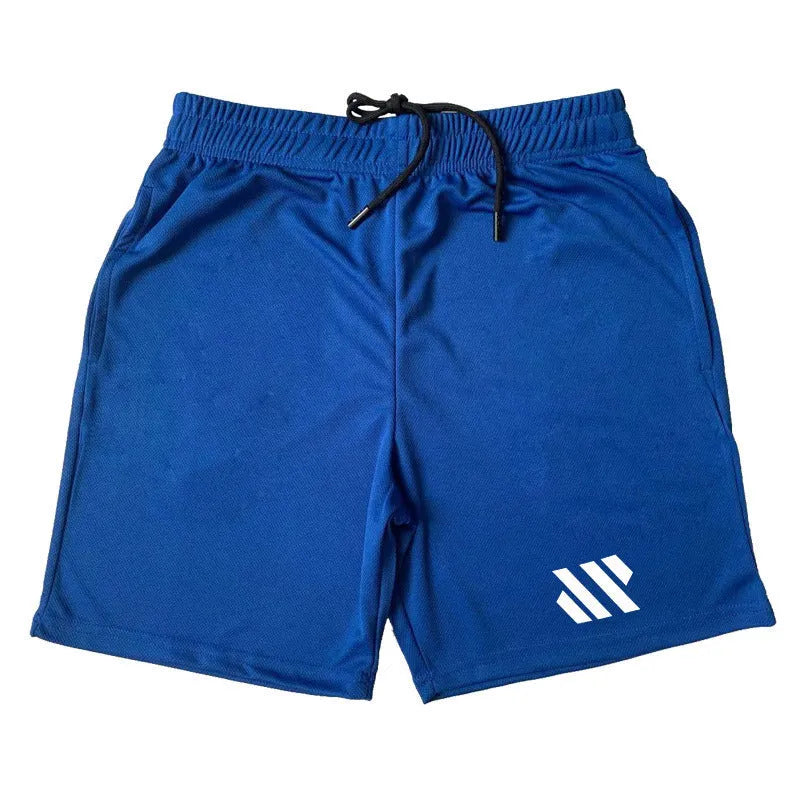 Men's loose black metal silk polyester sports shorts for running, laid flat.