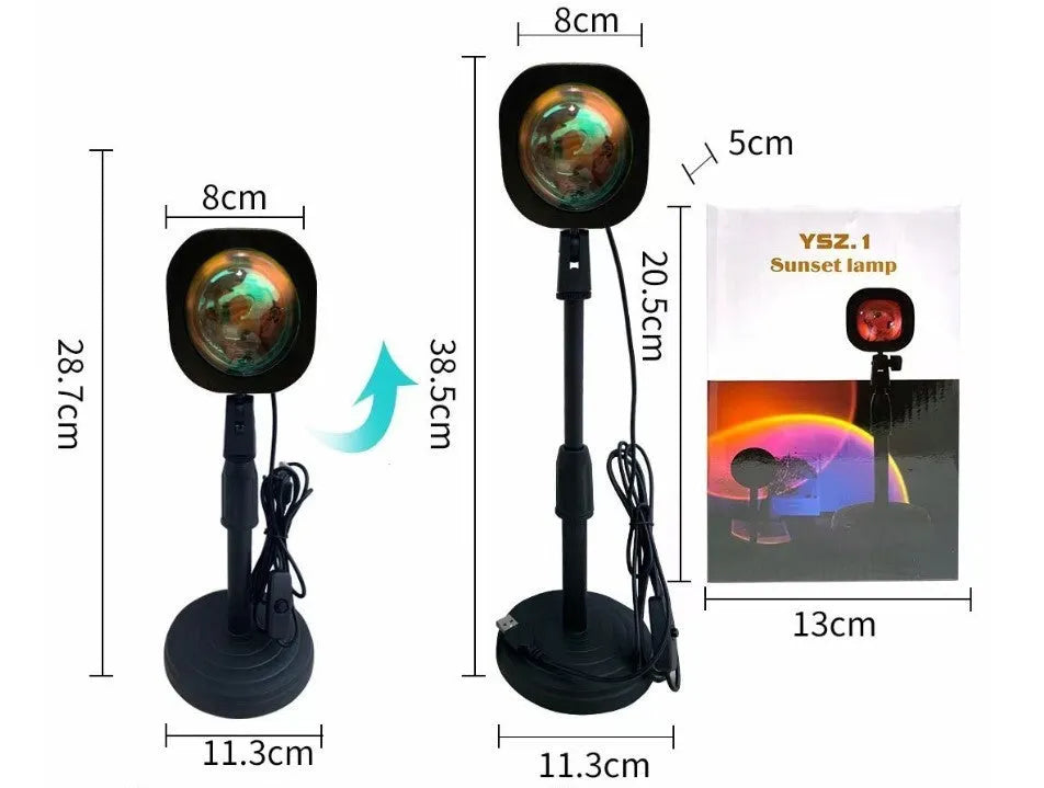 Rechargeable sunset red rainbow projection lamp with USB plug and push-button switch