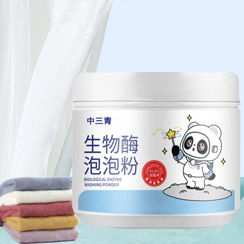 Biological enzyme bubble powder laundry detergent bottle with active oxygen for stain removal