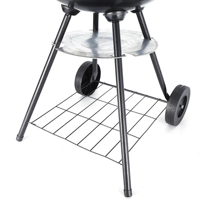 Portable iron barbecue grill with 14-inch cooking surface for outdoor use