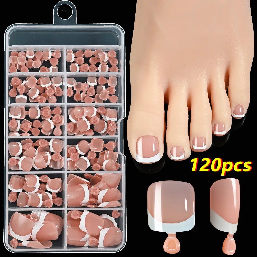 120 French white edge full square toe nail pieces in nude colours for short nail application