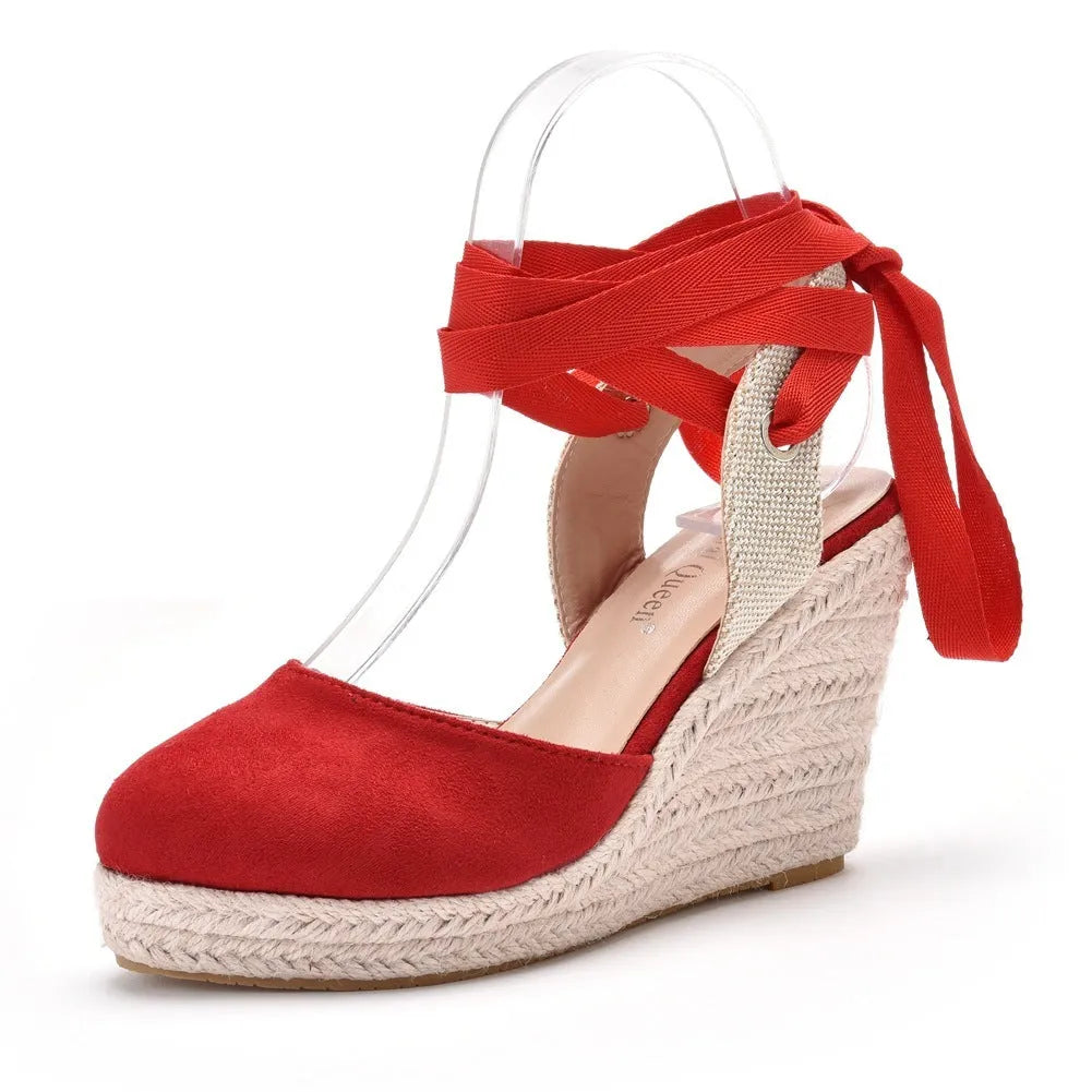 Women's bohemian wedge sandals with beaded tassels, buckle closure, and waterproof platform sole