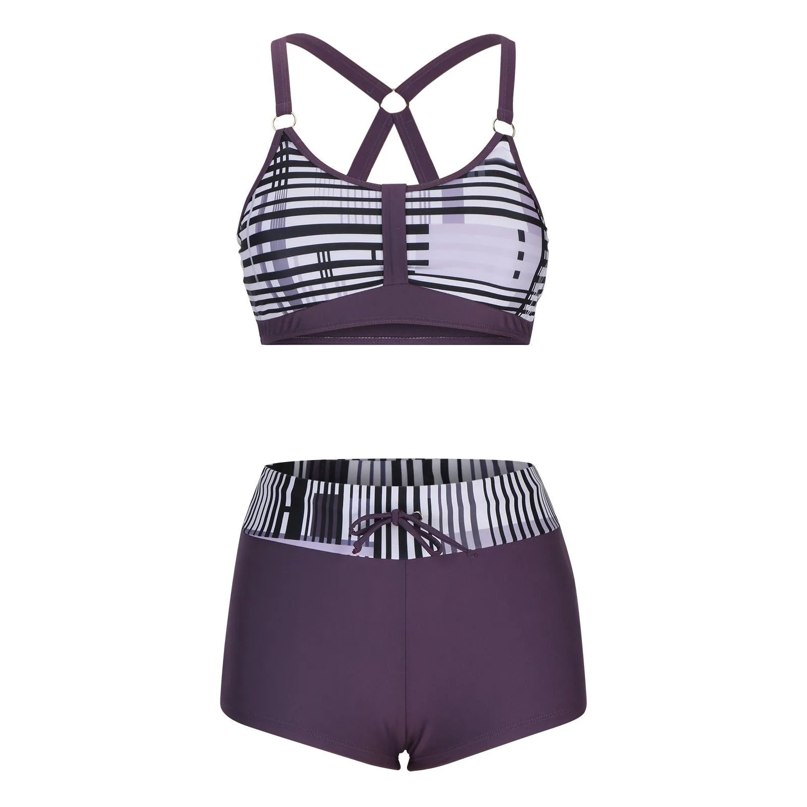 Women's floral print split bikini swimsuit set in polyester fabric